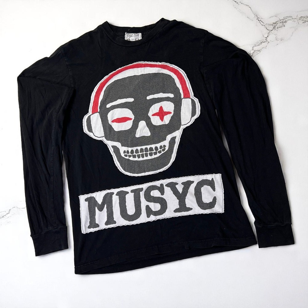 SYC FUK MUSYC STREET YOUTH COUTURE Lng Slv T Small 17x26 Skull Bucky Bakes Shirt